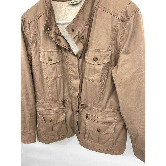 LL Bean Beige Draw String Waist Faux Fur lined 4 Pocket Jacket Size M - Picture 2 of 7